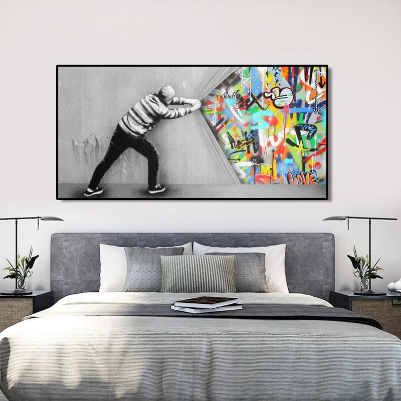 

Disney Graffiti Art Behind the Curtain Painting on Canvas Posters and Prints Street Wall Art Picture for Living Room Home Decor