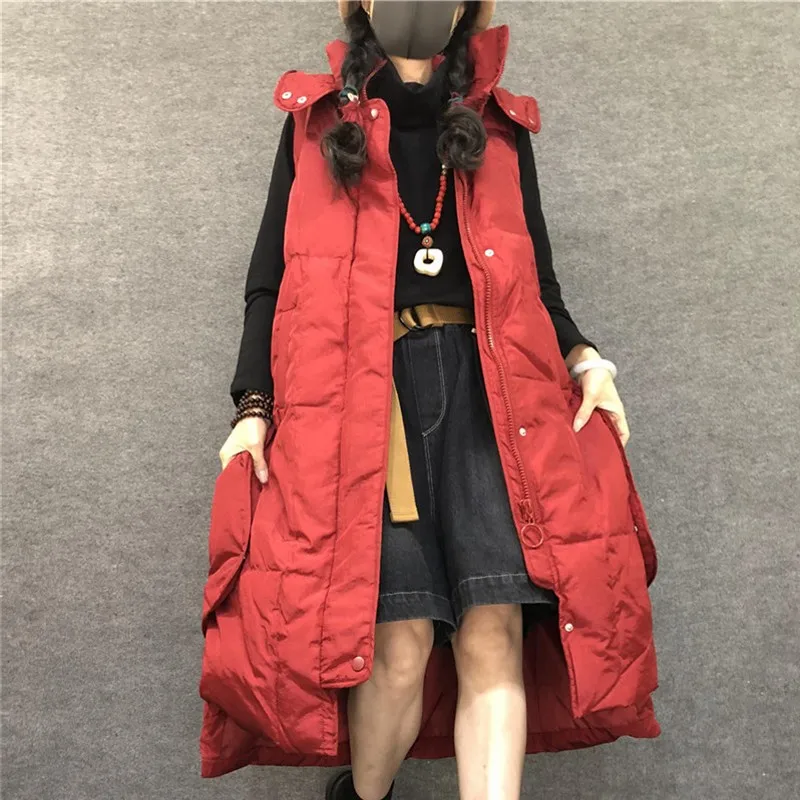 

Autumn Winter Vest Women Waistcoat 2019 New Female Sleeveless Vest Jacket Hooded Warm Long thicken warm cotton vest Coat