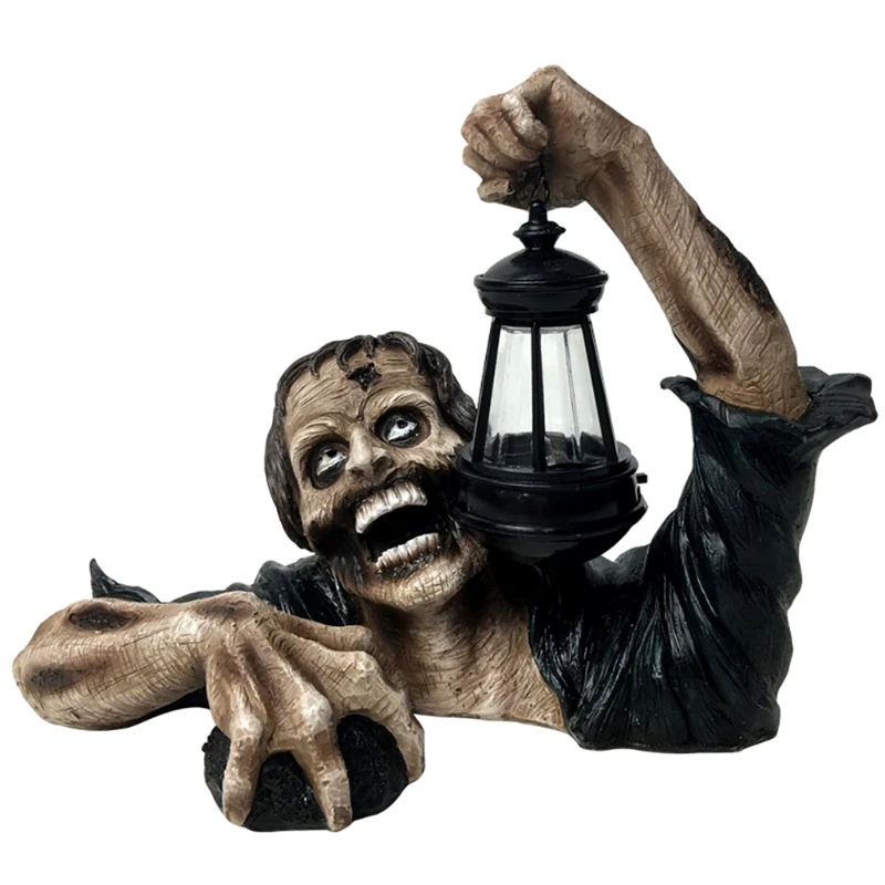 

Halloween Crawling Operated Decor Zombie Crawling Statue Out of Grave w/ Lantern
