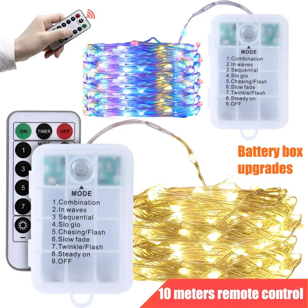 

10m Christmas LED String Remote Control Copper Wire Garland String Light New Year Weeding Home Bedroom Decoration 8 Modes