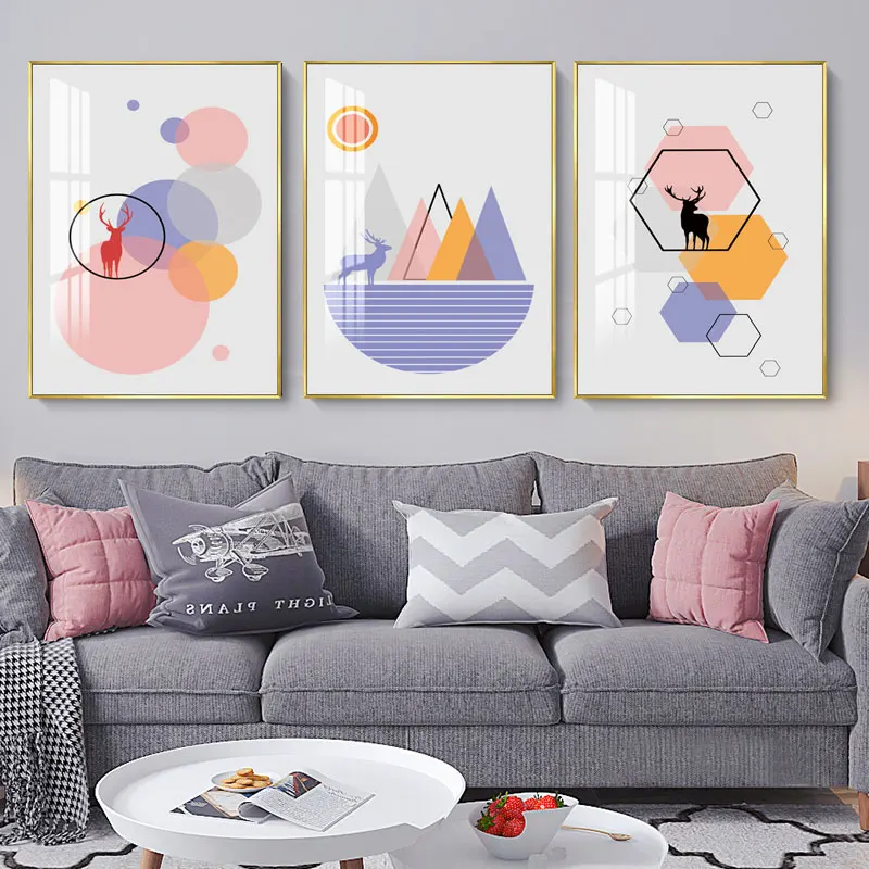 

Pink Geometry Canvas Art Posters and Prints Abstract Painting Nordic Style Wall Pictures for Living Room Modern Home Decor