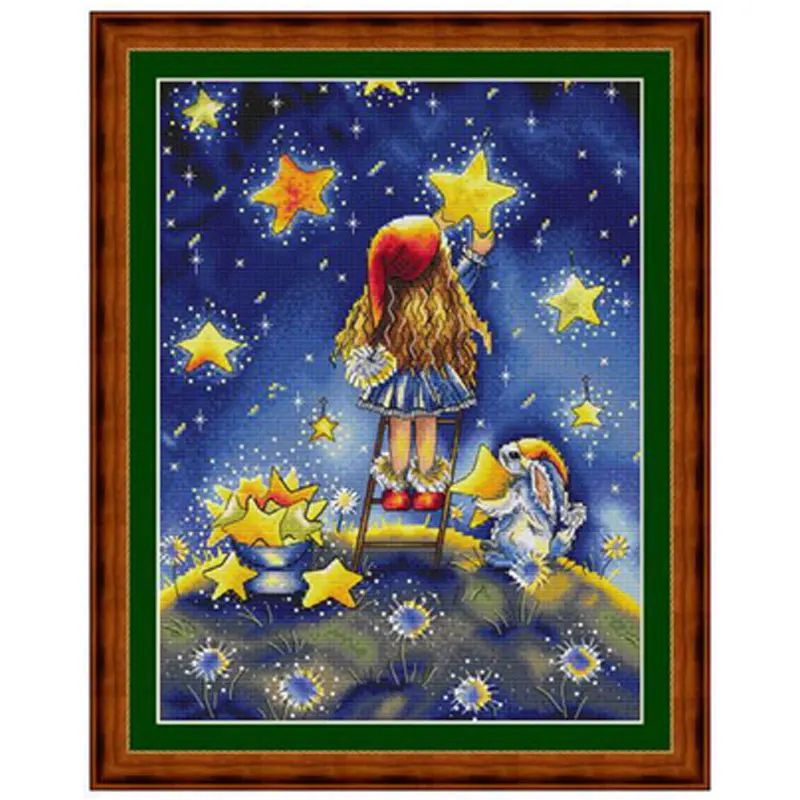 

Girl picking stars patterns Counted Cross Stitch 11CT 14CT 18CT DIY Chinese Cross Stitch Kits Embroidery Needlework Sets