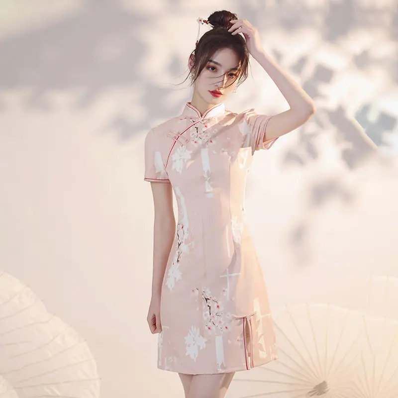 

Short short modified cheongsam summer new print dress for Chinese girls