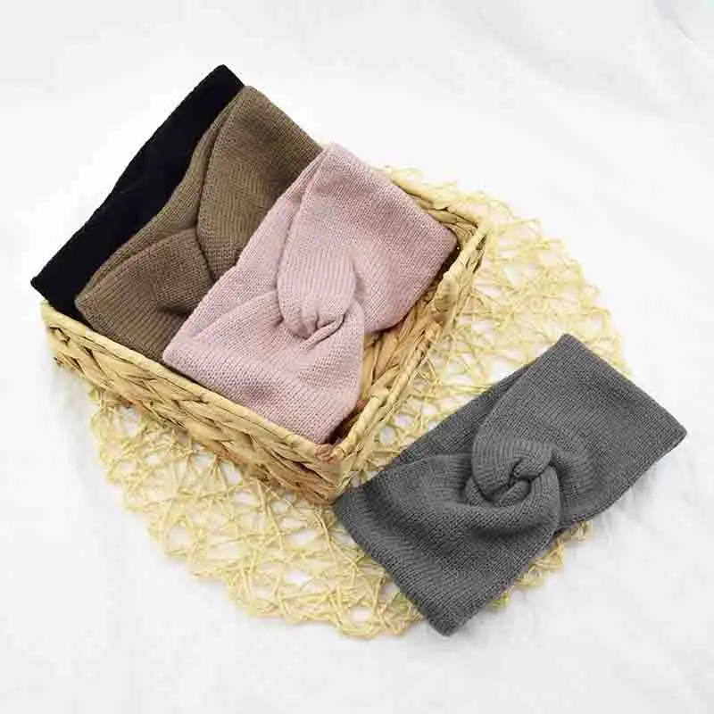 

Elastic Wide Turban Double Cross Knitted Headband Warmer Ear Soft Head Wrap Warm Hair Accessories Solid Color Hair Bands