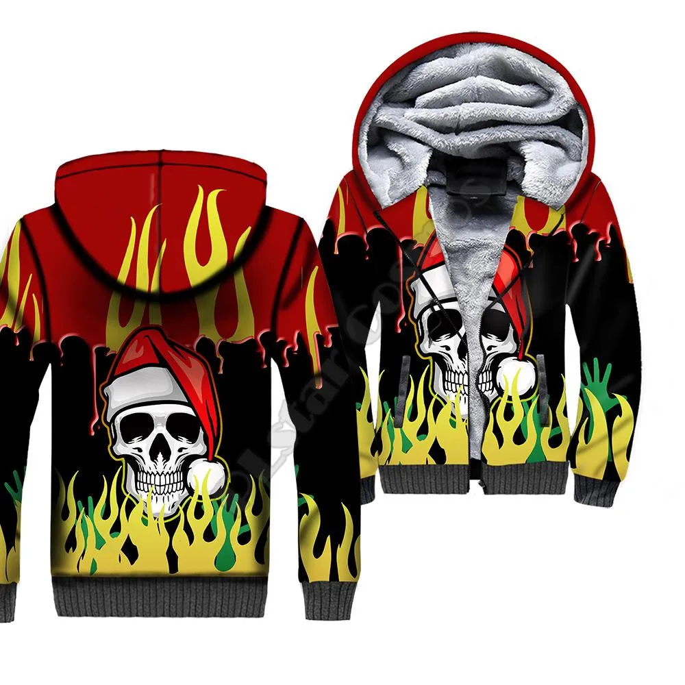 

Флисовые Толстовки на молнии для мужчин и женщин, Рождественский костюм с 3D принтом черепа, теплая двухслойная бархатная куртка, костюмы дл...