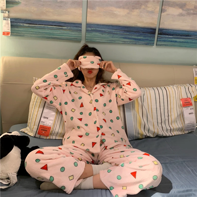 Пижамный комплект Женский новый зимний Повседневный Модный из двух предметов с