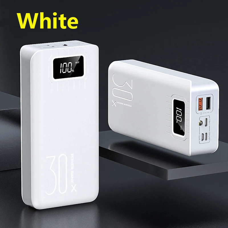 Power Bank 30000 мАч TypeC Micro USB QC Быстрая Зарядка power bank светодиодный дисплей портативное Внешнее зарядное устройство для redmi xiaomi - Цвет: White