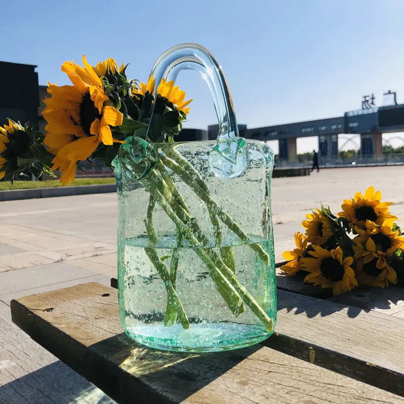 

Light Luxury Creative Hydroponic Plant Glass Vase Foam Transparent Living Room Bag Vase Fish Tank Table Decoration Clutch Bag