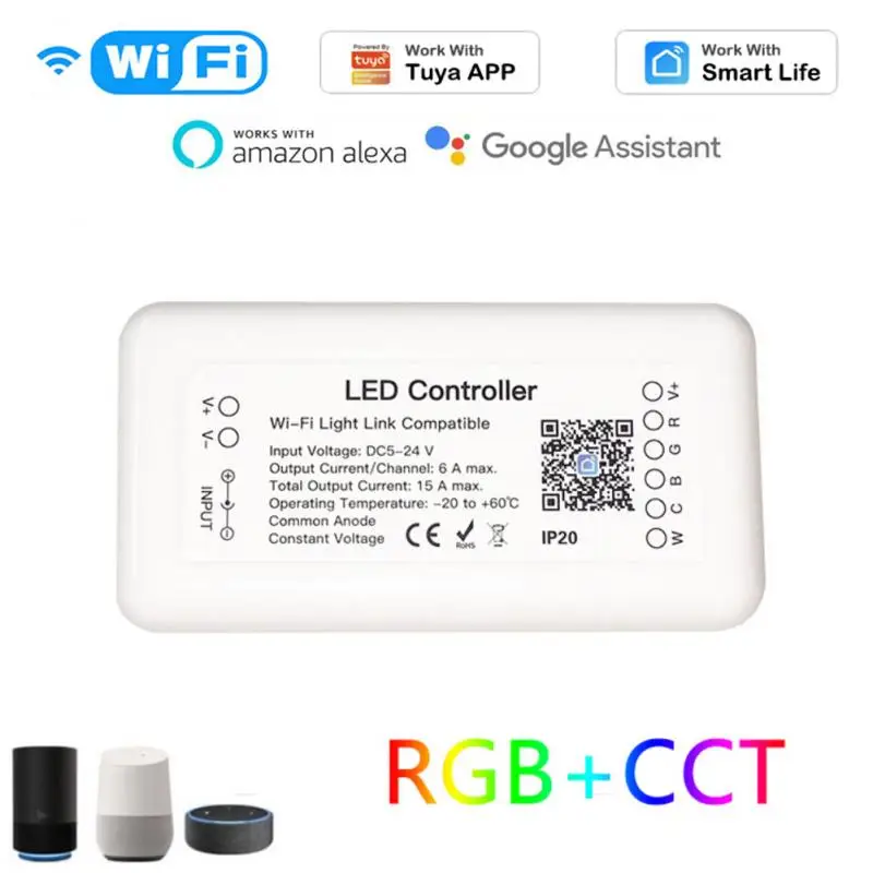 

2021 New Tuya Wifi Smart LED Controller RGB+CCT Light Strip Controller 16 Millions Adjustable Compatiible With Alexa Google Home