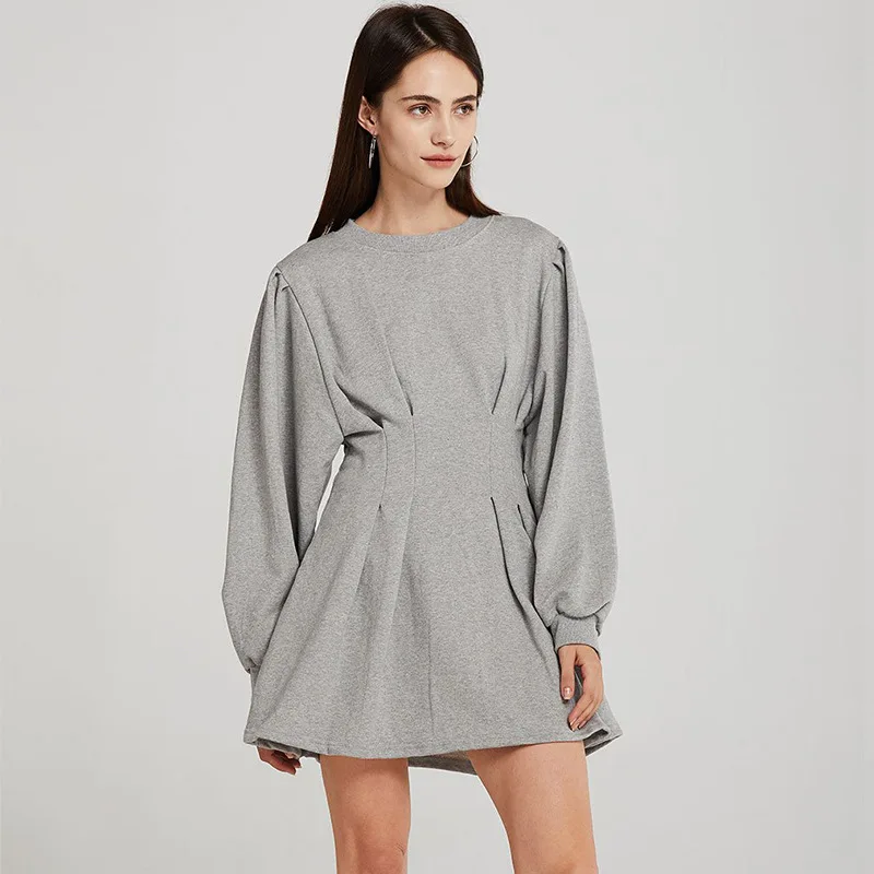

Women's Dress Autumn Winter New 2020 Hot Pullover Sweater Dress Lantern Sleeve Loose Women Mini Dress Solid Color