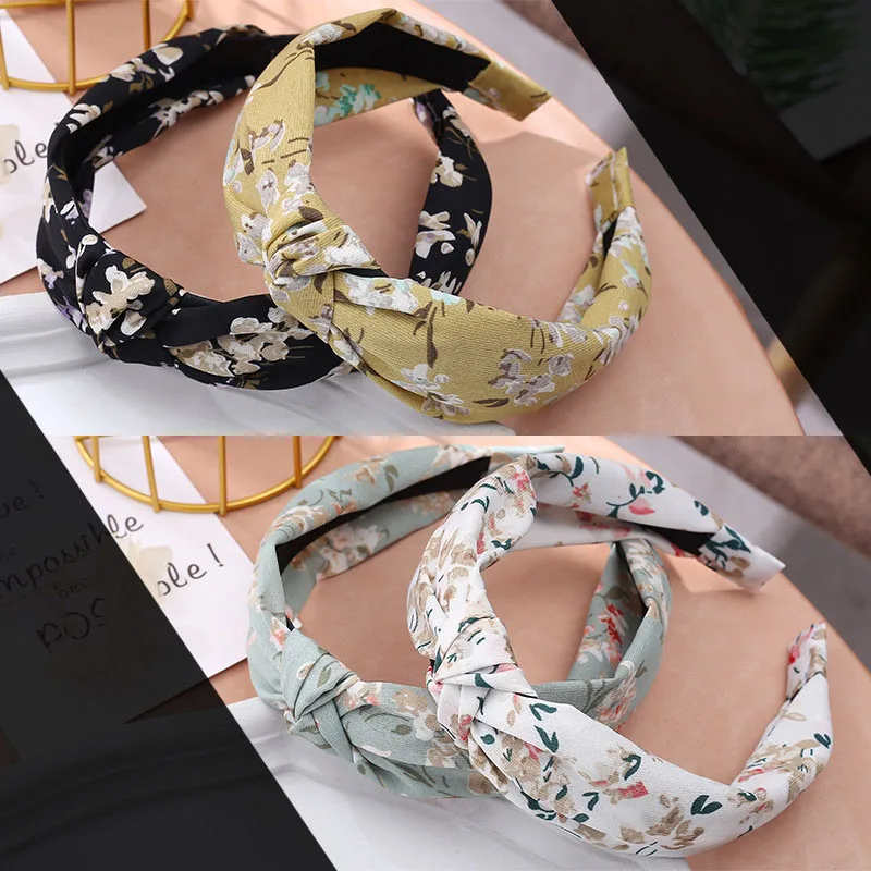 1Pcs Floral Pattern Women Hair Accessories Wash Face Headbands Wide-brimmed Multi Purpose Knotted Hair Band Bezel images - 4