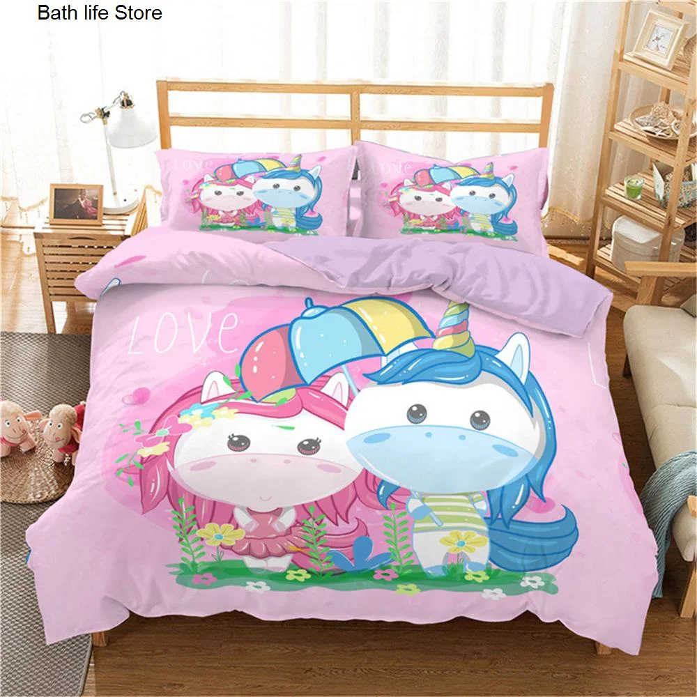 Комплект постельного белья с милым мультяшным единорогом и 3D принтом прекрасные