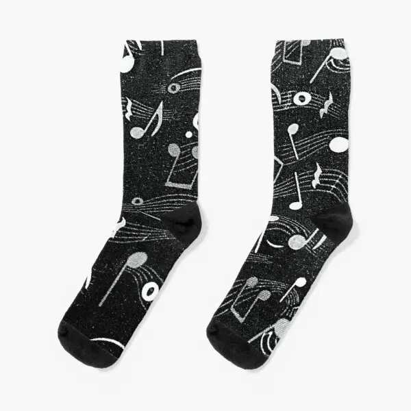 

Musical Notes Crew Socks Best Knee High Ankle Women Mens Black