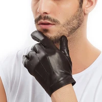 kimobaa man wrist button whole piece of sheep leather lambskin gloves black