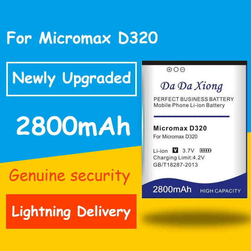 

Genuine Security 2800mAh D320 Li-ion Battery High Capacity Bateria For Micromax