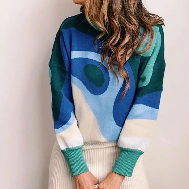 

Y2K Print Women's Sweater Autumn Knitted Pullover Casual Sweaters Oversize Fashion Long Sleeve Jumper Sueters De Mujer