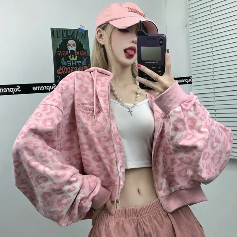 Женская короткая куртка оверсайз с леопардовым принтом шикарный модный топ