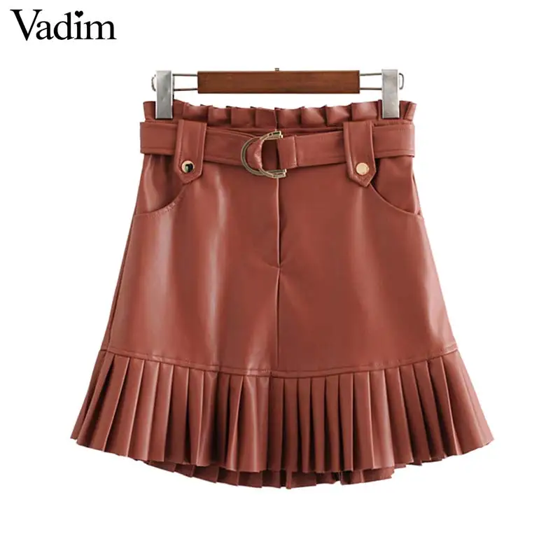 Vadim Женская шикарная юбка из искусственной кожи с оборками галстуком бабочкой