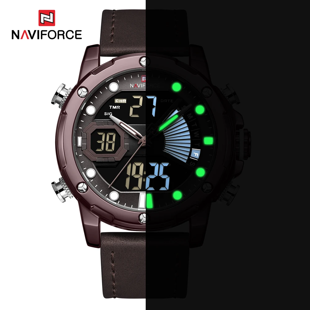 NAVIFORCE светодиодный дисплей часы для мужчин кварцевые наручные Мужской Топ