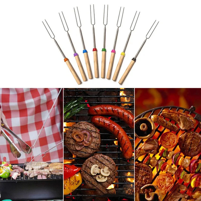 Палка для барбекю телескопическая деревянная из нержавеющей стали вилка обжарки