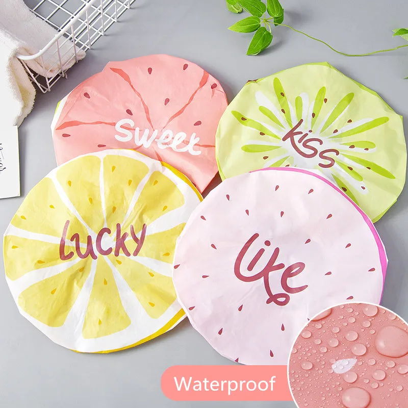 

1Pcs Cute Fruit Shower Cap Cartoon Pattern Waterproof Shower Bath Cap Girls Women Adult Bathing Shampoo Caps Saunas Spa Hats