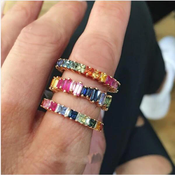 

New Engagement Wedding Finger Rings Jewelry Gold Color Micro Inlay colorful cz Cubic Zirconia band Rings For Women Gift