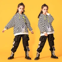 kid cool hip hop clothing checkered hoodie sweatshirt top streetwear tactical cargo pants for girls boys dance costume clothes
