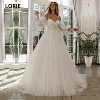 lorie princess wedding dresses boho sweetheart appliques lace off the shoulder puff sleeves wedding bridal gown suknia slubna