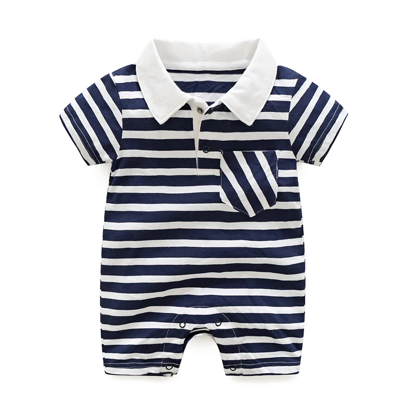

Baby Boy Girl Rompers Clothes New 2021 Summer Newborn Infant Short-Sleeved Stripe Jumpsuit For 0-12 Month
