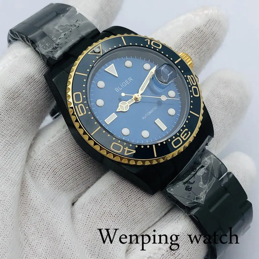 Мужские механические часы Bliger 40 мм высокое качество черный PVD чехол сапфировое