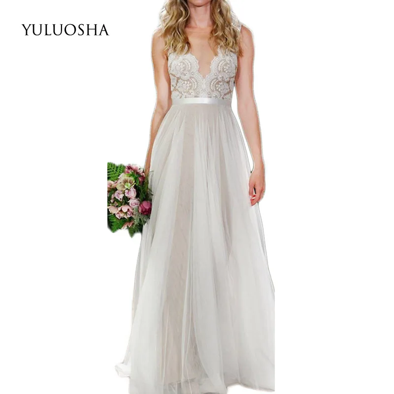 YULUOSHA Φ с глубоким V образным вырезом и открытой спиной без рукавов длинная линия