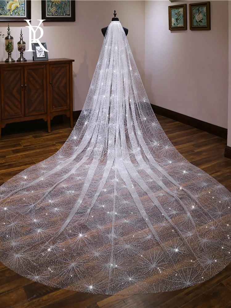 

YILIBER 3 meters single layer veil retro luxury gorgeous starry sky lace wedding accessories bridal veil
