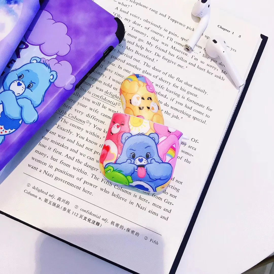 Милый мягкий силиконовый чехол для наушников с радугой и медведем Apple AirPods 1 2