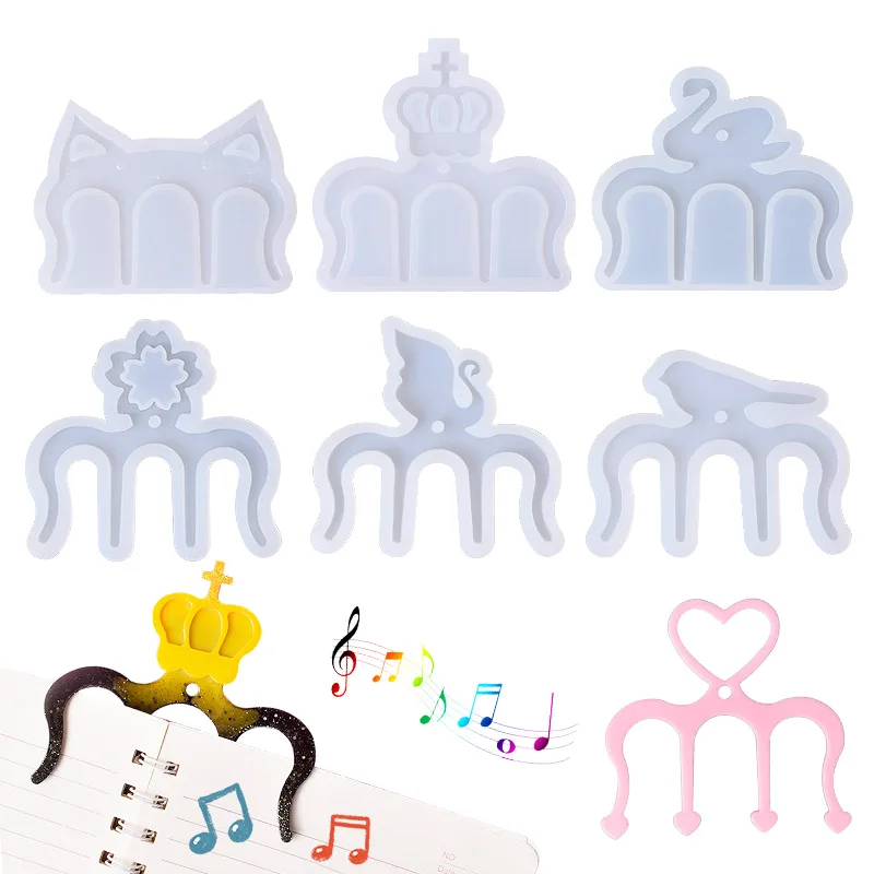 

Music Book Clip Silicone Moulds Sheet Music Page Holder Epoxy Resin Mold Crown Love Cat White Swan Shaped Mould For Art Crafts