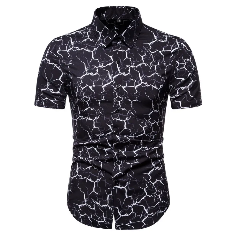 

Black Print Short Sleeve Shirt Men 2021 Brand Summer Slim Fit Mens Dress Shirts Business Work Casual Shirt Male Chemise Homme