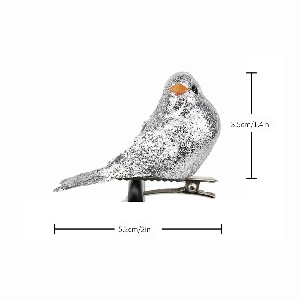 

12PCS Home Decoration Glitter Bird Tree Decorations Artificial Ornament Clips Simulation Foam For Home Party Wedding Decor