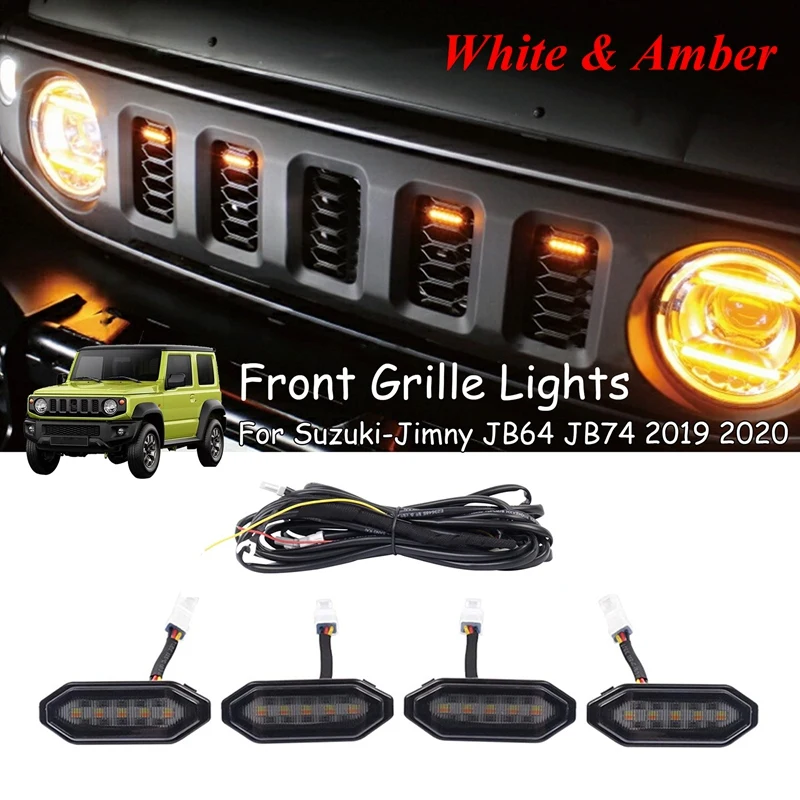 LED Front Grille Lights White Amber Light External Grille Lamps for Suzuki Jimny JB64 JB74 2019 2020 2021