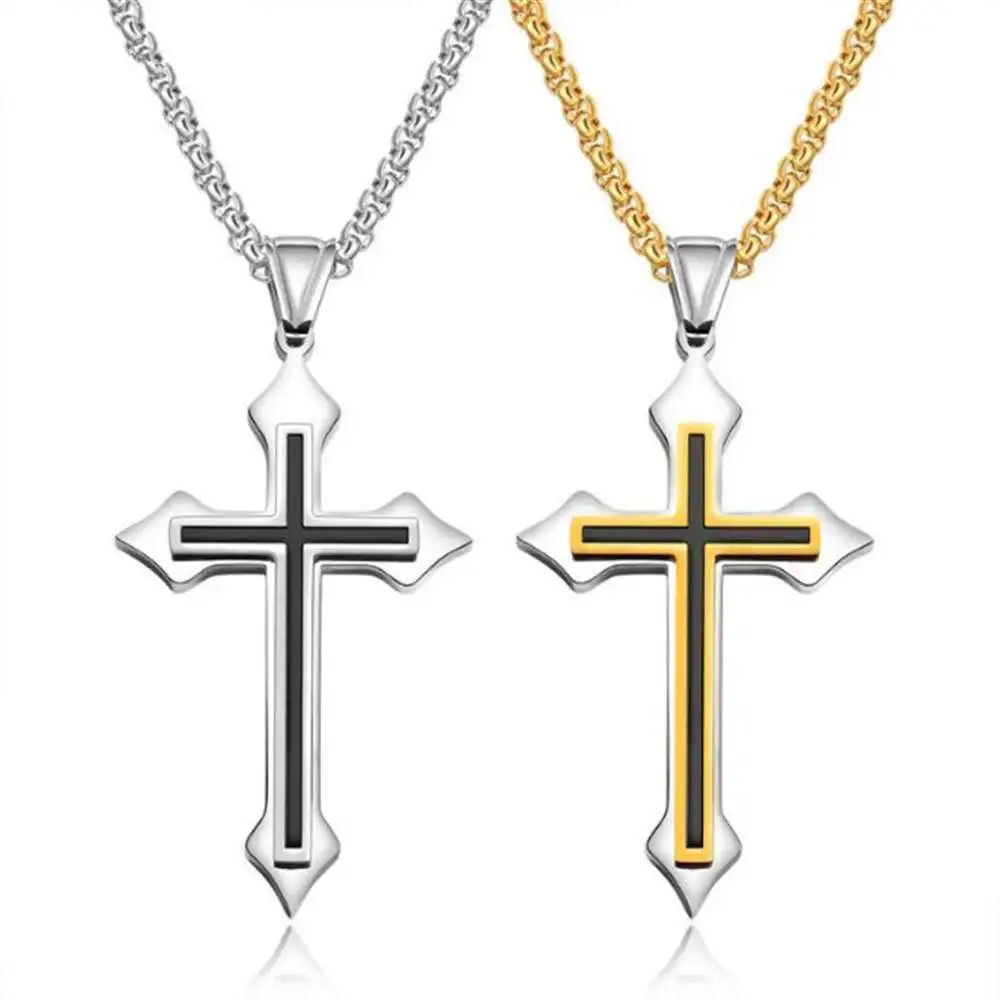 

Men Titanium Steel Personality black cross Pendant Necklace so208