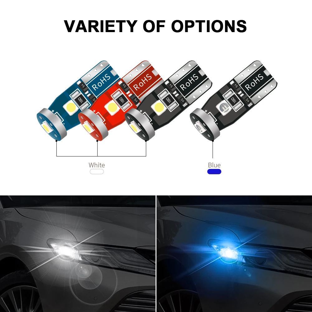 

SALE 10 Pcs T10 501 194 W5W 7020 3SMD License Plate Light Bulbs Super Bright Canbus Error Free Xenon White LED Wedge Light Bulb