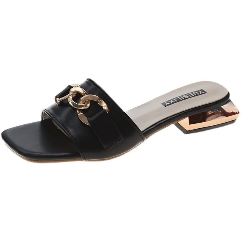 

Low Shoes Woman 2021 Slippers Casual Pantofle Square Toe Shale Female Beach Luxury Summer New Flat Sabot Rome Rubber PU Slides H