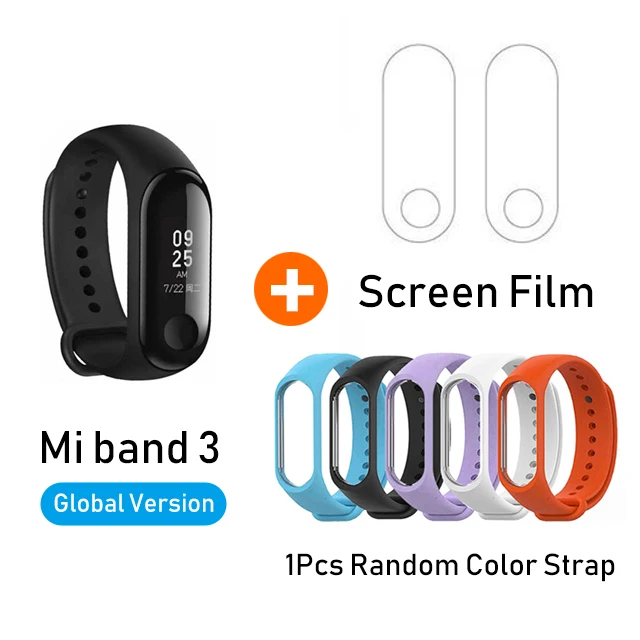Xiaomi Mi группа 3 4 глобальная Версия смарт-Браслет фитнес-браслет часы 3 большой сенсорный экран сообщение время сердечно - Цвет: GB Random Strap Film