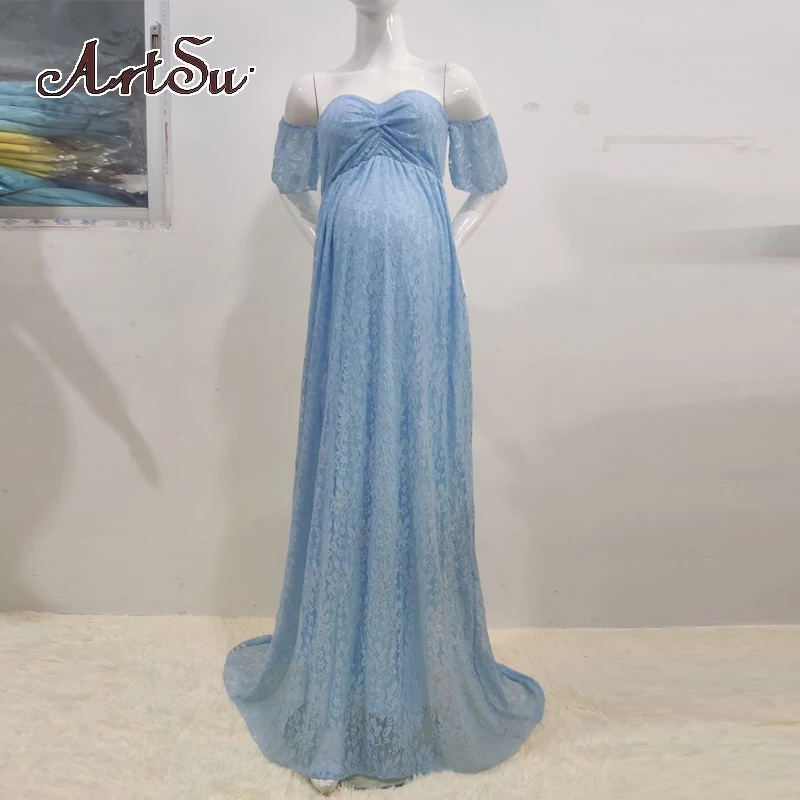 ArtSu кружевное бальное платье макси женское белое с пышными рукавами сексуальное