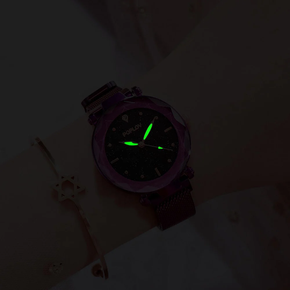 Звездное небо женские кварцевые часы 2019 светящаяся огранка камня цветок