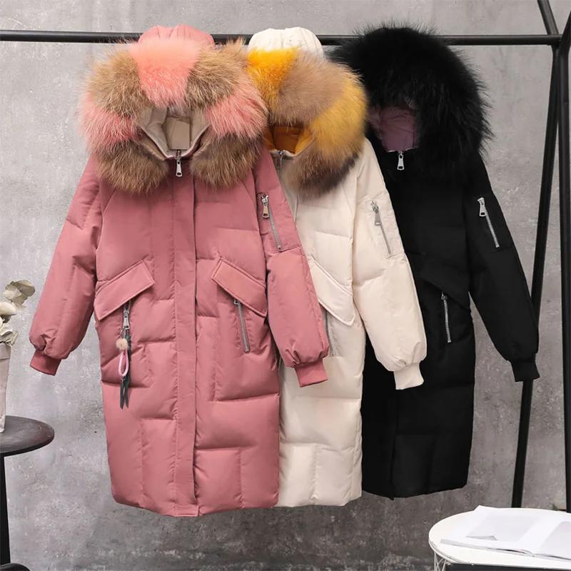 Женский пуховик с капюшоном длинная теплая парка на 2019 белом утином пуху