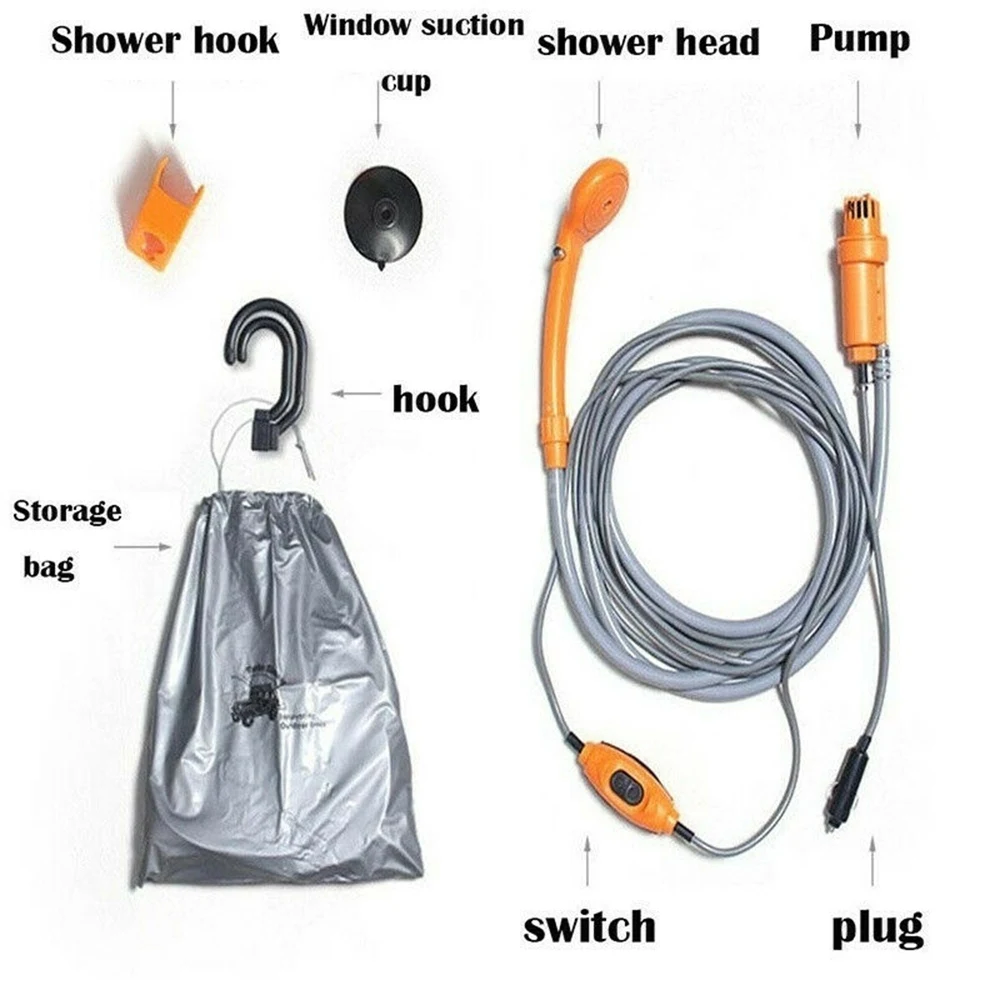

Portable Camping Shower 12V Electric Pump Washing Sprayer Car Washer Plant watering for Outdoor Travel Caravan Van Shower Pet