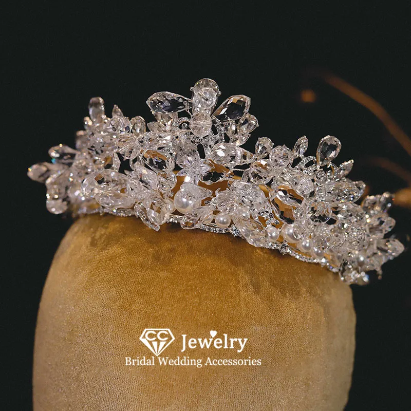 

CC хрустальные короны для свадьбы женские аксессуары повязки для волос для невесты обручальные украшения для волос 100% бусины ручной работы диадема подарок AN273