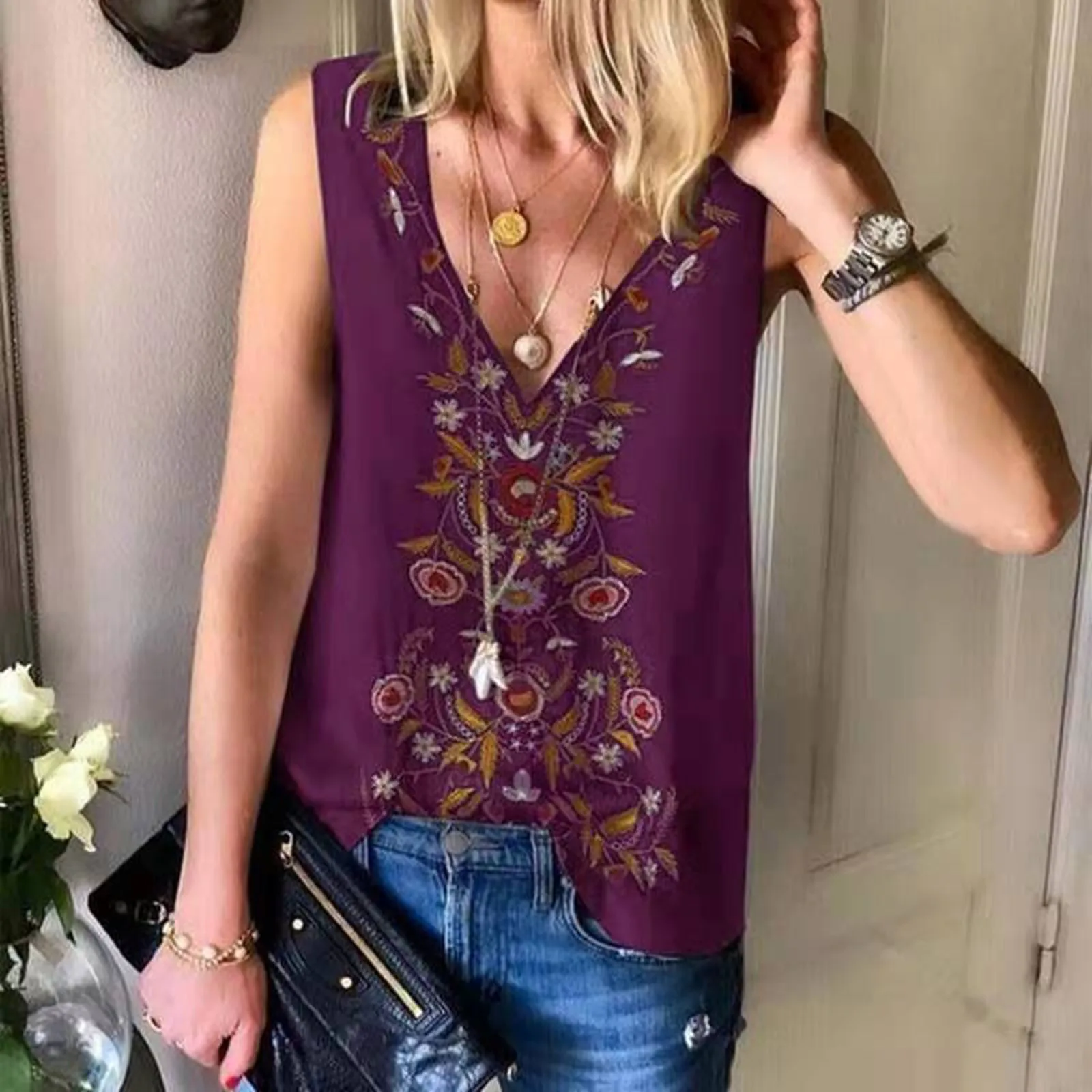 

Женская футболка без рукавов, Повседневная Блузка с графическим принтом в этническом стиле, лето 2021