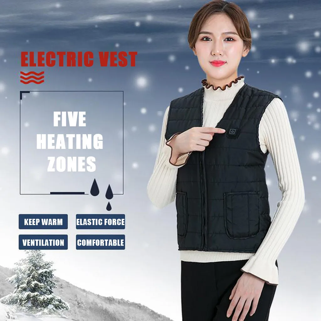 

Area 5 USB Intelligent Heating Vest Warm Clothes Women Heated Vest Black Men's Jacket Heating Vest Winter Sleeveless Waistcoat