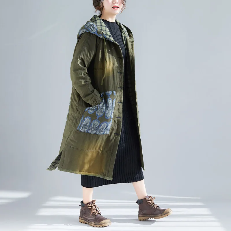 

Women's autumn/winter padded coat new hooded cardigan printed cotton coat women's plus size thickened long windbreaker jacket