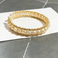 graceful freshwater natural pearls geometric cuff bracelets vintage handmade copper wire strand golden female wedding bracelet